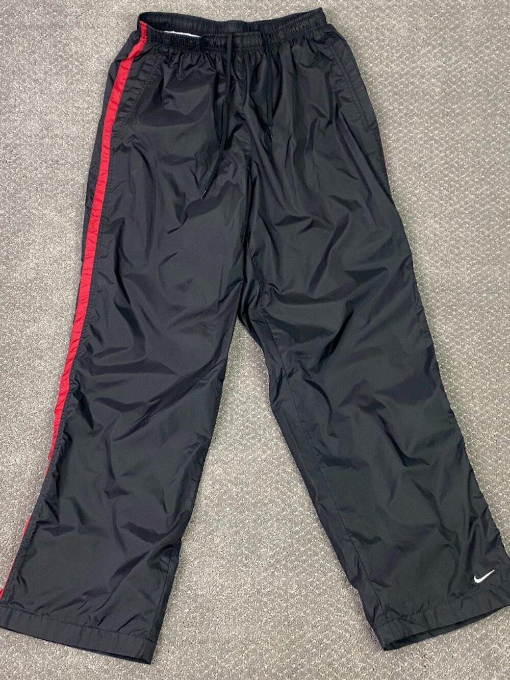 Vintage 90s Nike Windbreaker Track Pants Mens XL Black Red Wide Leg Baggy Zip